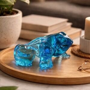 Vintage Mosser Glass Ice Blue Frog Figurine Paperweight Pressed Glass